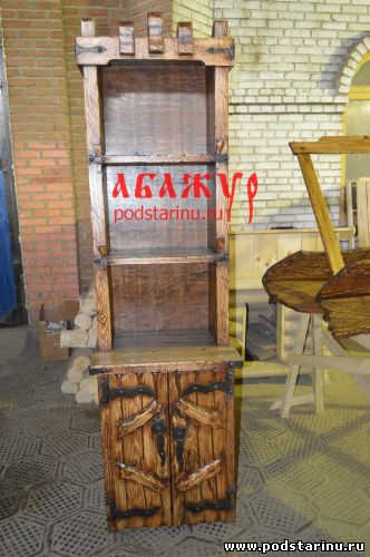 Шкаф -Буфет под старину "Графиня" из состаренного дерева (массив сосны) с элементами ковки ручной работы, мебель под старину.Состаренная мебель, мебель из дерева, мебель из массива.